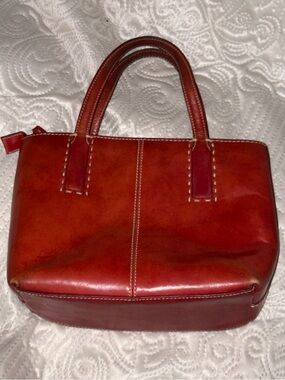 FOSSIL Vintage Leather Double Handle Purse Brick Red Small/Medium Hand Bag